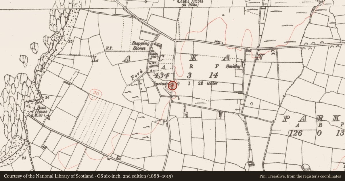 Ordnance Survey six-inch map, 2nd edition (1888–1915) covering the location of Mound, Lackan, County Sligo, with a pin at the register's coordinates