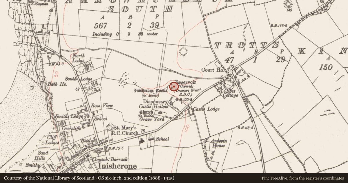 Ordnance Survey six-inch map, 2nd edition (1888–1915) covering the location of House - fortified house, Carrowhubbuck South, County Sligo, with a pin at the register's coordinates