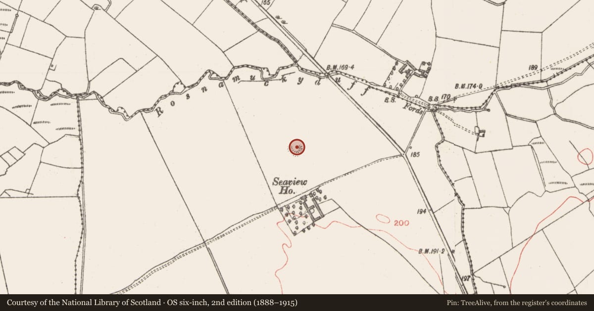 Ordnance Survey six-inch map, 2nd edition (1888–1915) covering the location of Ringfort - rath, Carrownurlar, County Sligo, with a pin at the register's coordinates