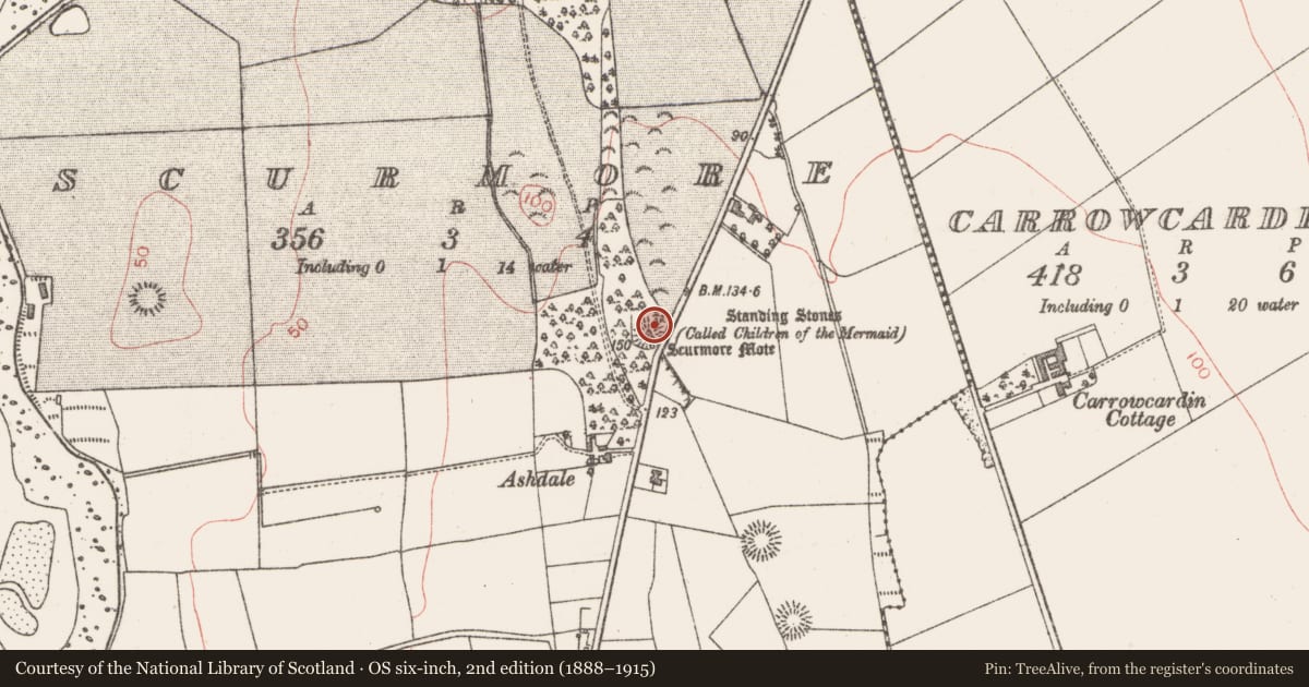 Ordnance Survey six-inch map, 2nd edition (1888–1915) covering the location of Barrow - bowl-barrow, Scurmore, County Sligo, with a pin at the register's coordinates