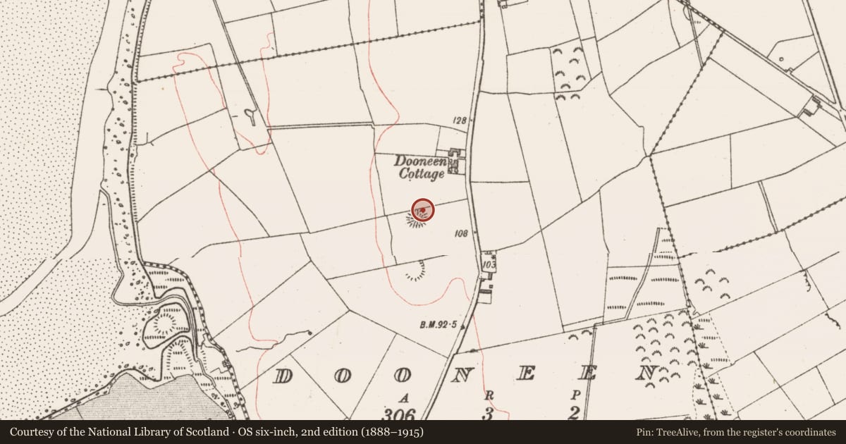Ordnance Survey six-inch map, 2nd edition (1888–1915) covering the location of Ringfort - rath, Dooneen, County Sligo, with a pin at the register's coordinates