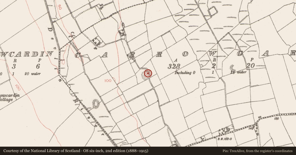 Ordnance Survey six-inch map, 2nd edition (1888–1915) covering the location of Ringfort - rath, Carrowgarry, County Sligo, with a pin at the register's coordinates