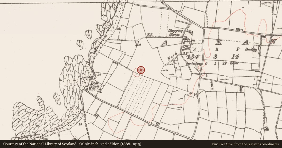 Ordnance Survey six-inch map, 2nd edition (1888–1915) covering the location of Ringfort - rath, Lackan, County Sligo, with a pin at the register's coordinates