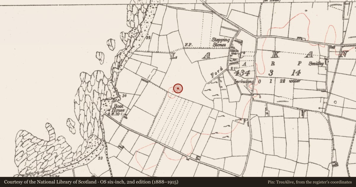 Ordnance Survey six-inch map, 2nd edition (1888–1915) covering the location of Souterrain, Lackan, County Sligo, with a pin at the register's coordinates