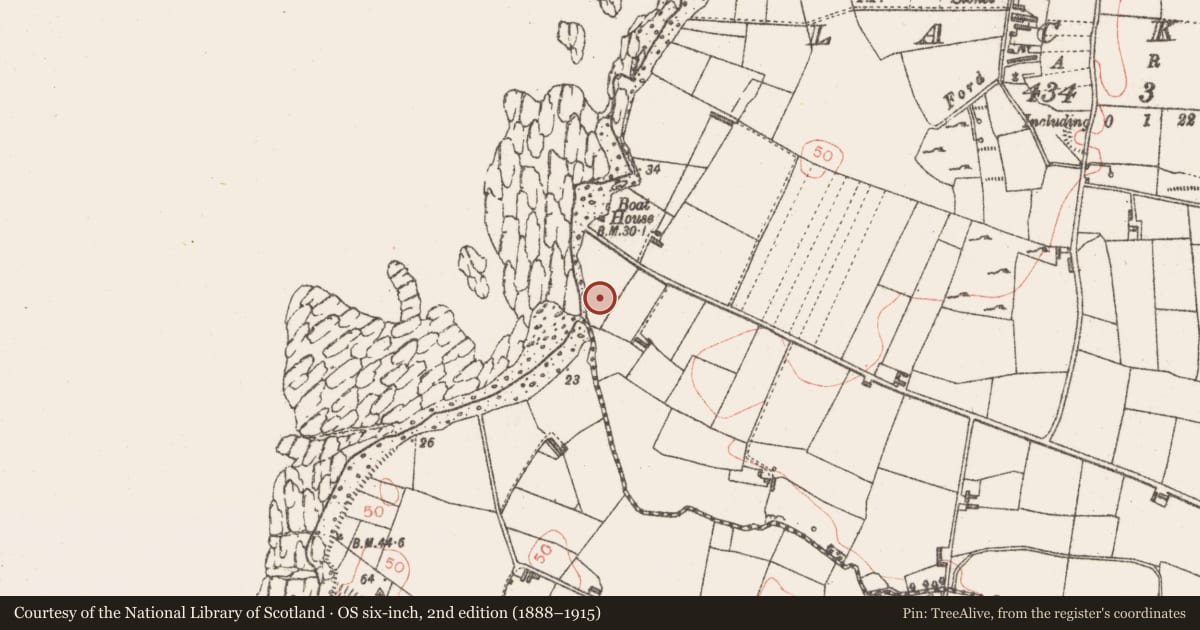 Ordnance Survey six-inch map, 2nd edition (1888–1915) covering the location of Slab-lined burial, Lackan, County Sligo, with a pin at the register's coordinates