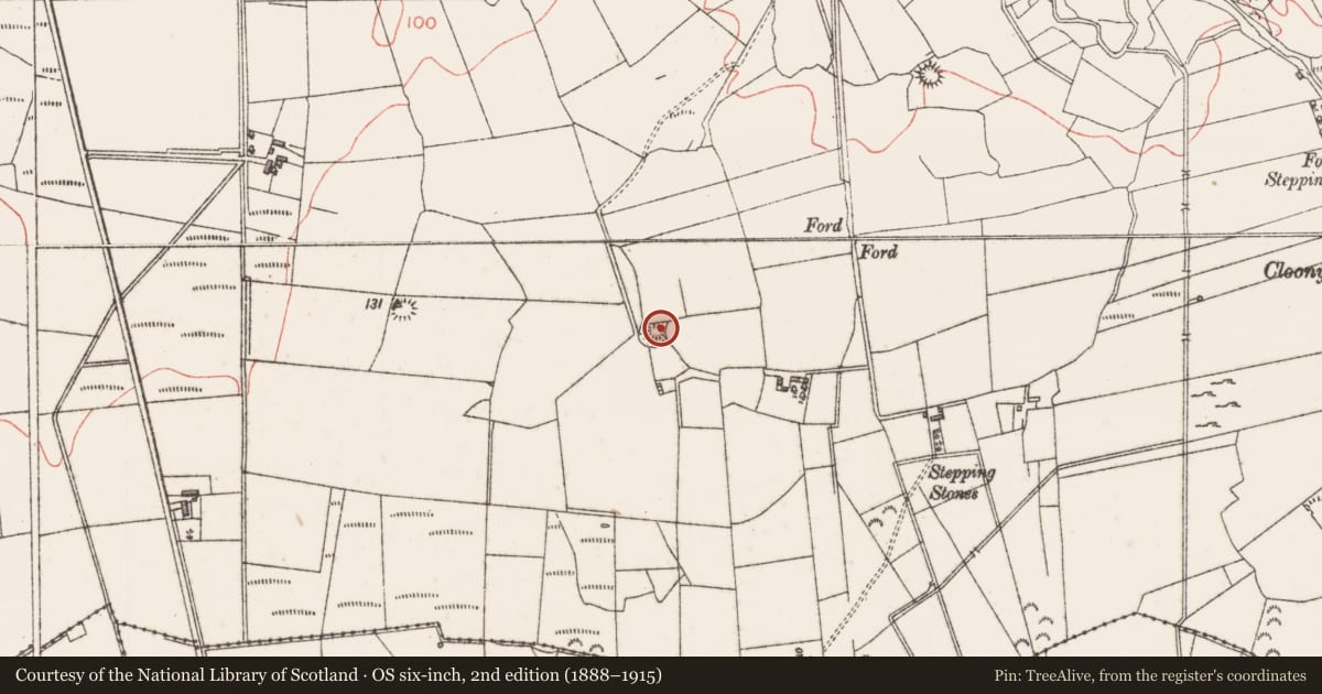 Ordnance Survey six-inch map, 2nd edition (1888–1915) covering the location of Souterrain, Leaffony, County Sligo, with a pin at the register's coordinates