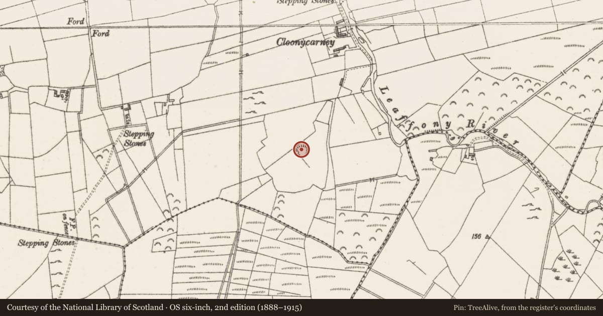 Ordnance Survey six-inch map, 2nd edition (1888–1915) covering the location of Ringfort - rath, Leaffony, County Sligo, with a pin at the register's coordinates