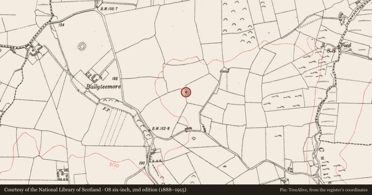 Ordnance Survey six-inch map, 2nd edition (1888–1915) covering the location of Ringfort - rath, Culleens, County Sligo, with a pin at the register's coordinates