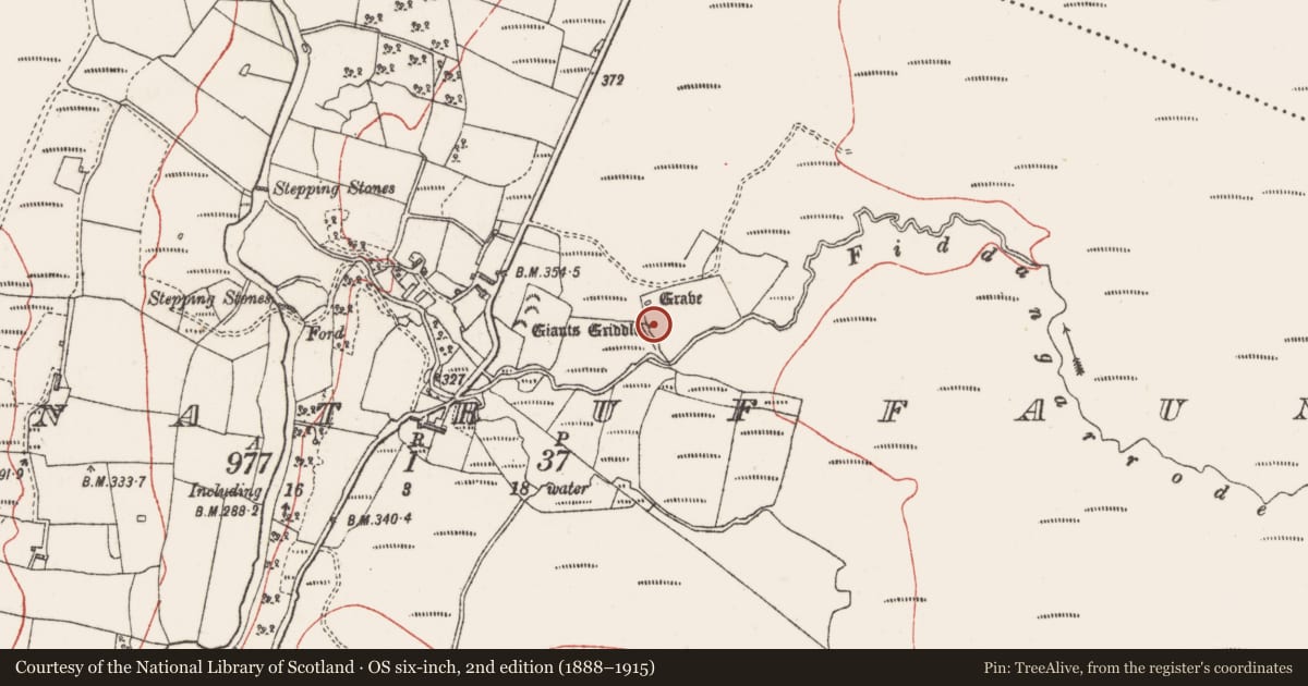 Ordnance Survey six-inch map, 2nd edition (1888–1915) covering the location of Megalithic tomb - portal tomb, Tawnatruffaun, County Sligo, with a pin at the register's coordinates