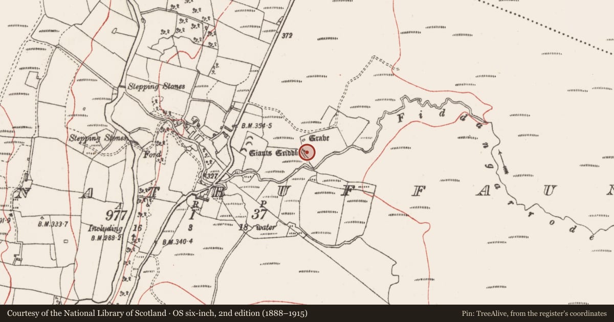 Ordnance Survey six-inch map, 2nd edition (1888–1915) covering the location of Rock art, Tawnatruffaun, County Sligo, with a pin at the register's coordinates