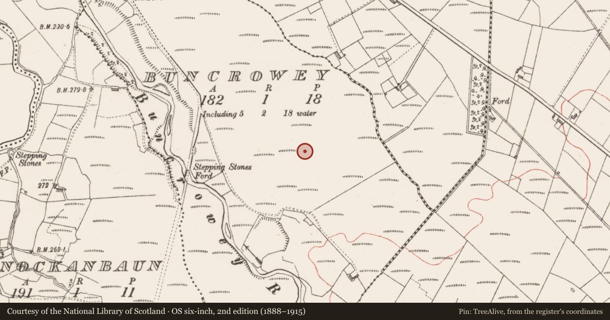 Ordnance Survey six-inch map, 2nd edition (1888–1915) covering the location of Field boundary, Buncrowey, County Sligo, with a pin at the register's coordinates