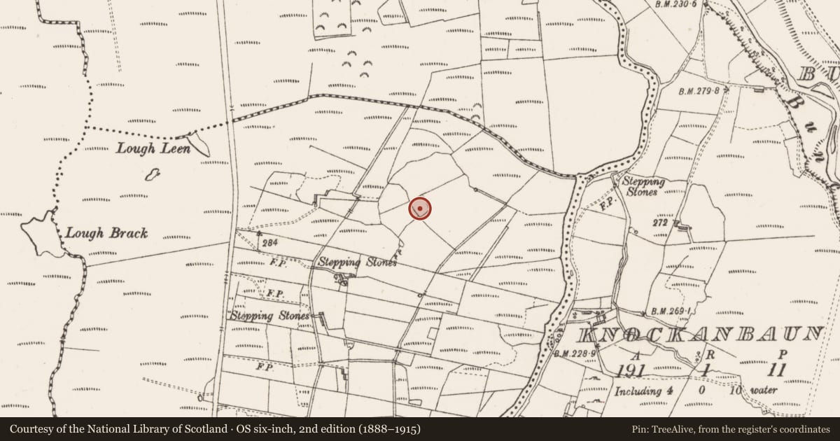 Ordnance Survey six-inch map, 2nd edition (1888–1915) covering the location of Structure, Bellafarney, County Sligo, with a pin at the register's coordinates
