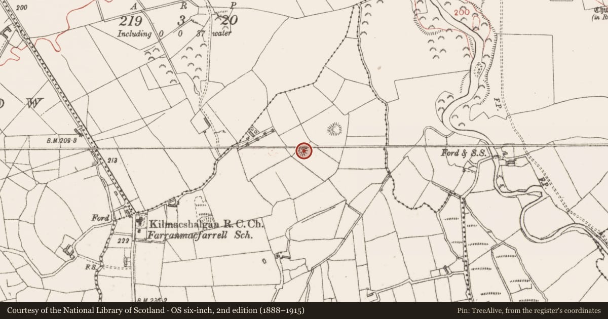 Ordnance Survey six-inch map, 2nd edition (1888–1915) covering the location of Ringfort - unclassified, Farranmacfarrell, County Sligo, with a pin at the register's coordinates
