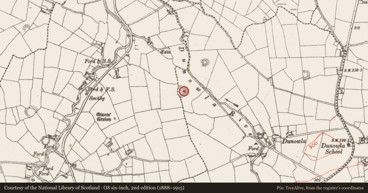 Ordnance Survey six-inch map, 2nd edition (1888–1915) covering the location of Ringfort - rath, Dunowla, County Sligo, with a pin at the register's coordinates