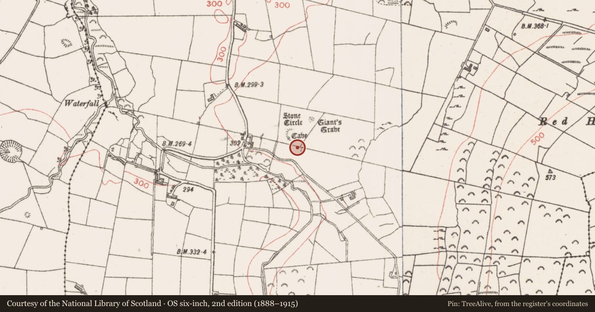 Ordnance Survey six-inch map, 2nd edition (1888–1915) covering the location of Hut site, Farranyharpy, County Sligo, with a pin at the register's coordinates