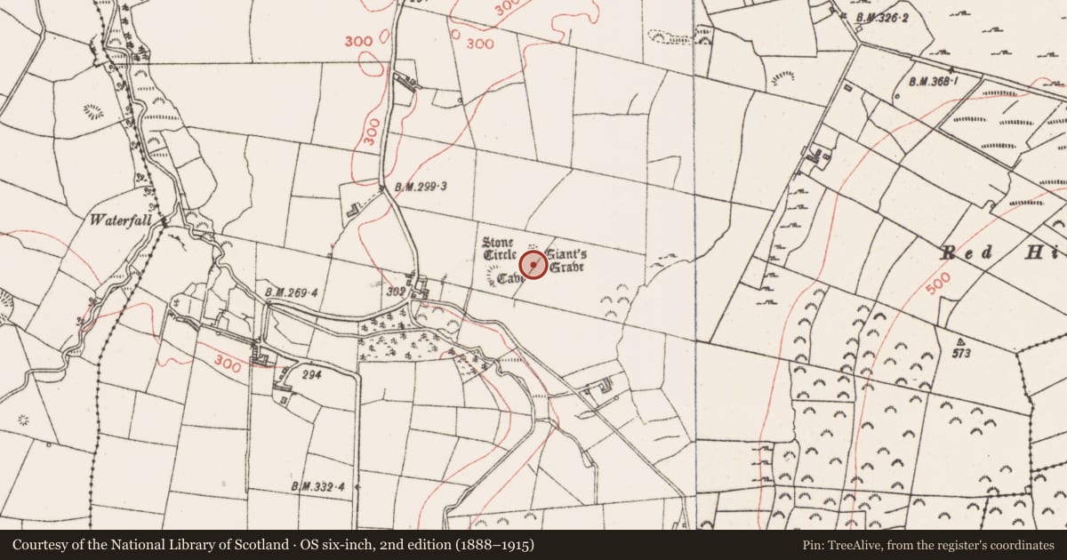 Ordnance Survey six-inch map, 2nd edition (1888–1915) covering the location of Hut site, Farranyharpy, County Sligo, with a pin at the register's coordinates