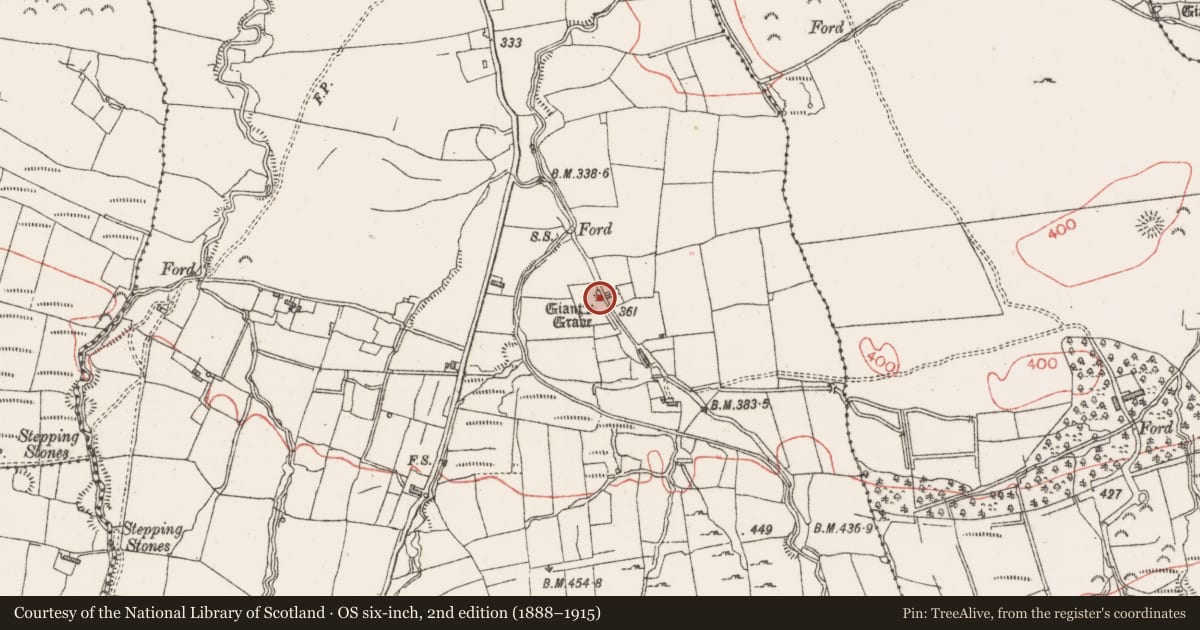 Ordnance Survey six-inch map, 2nd edition (1888–1915) covering the location of Megalithic tomb - wedge tomb, Lugdoon, County Sligo, with a pin at the register's coordinates