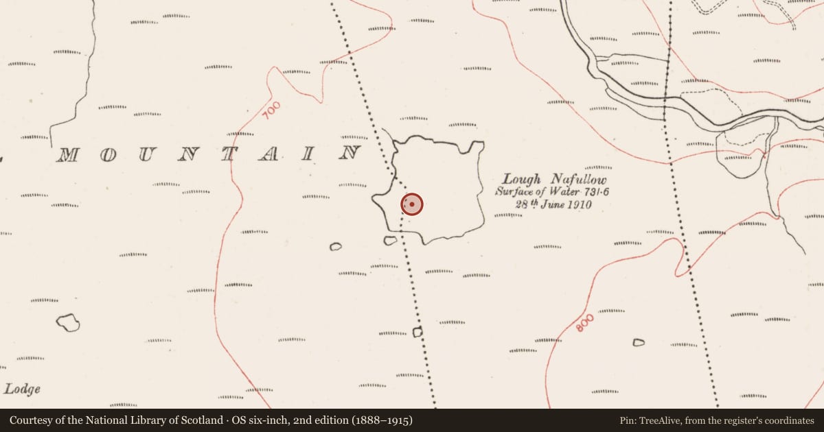 Ordnance Survey six-inch map, 2nd edition (1888–1915) covering the location of Crannog, Crowagh Or Dunneill Mountain, Tawnadremira, County Sligo, with a pin at the register's coordinates