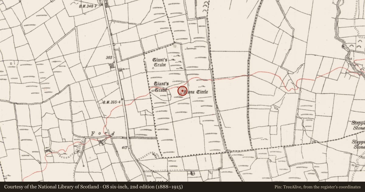 Ordnance Survey six-inch map, 2nd edition (1888–1915) covering the location of Fulacht fia, Barnacoghil, County Sligo, with a pin at the register's coordinates