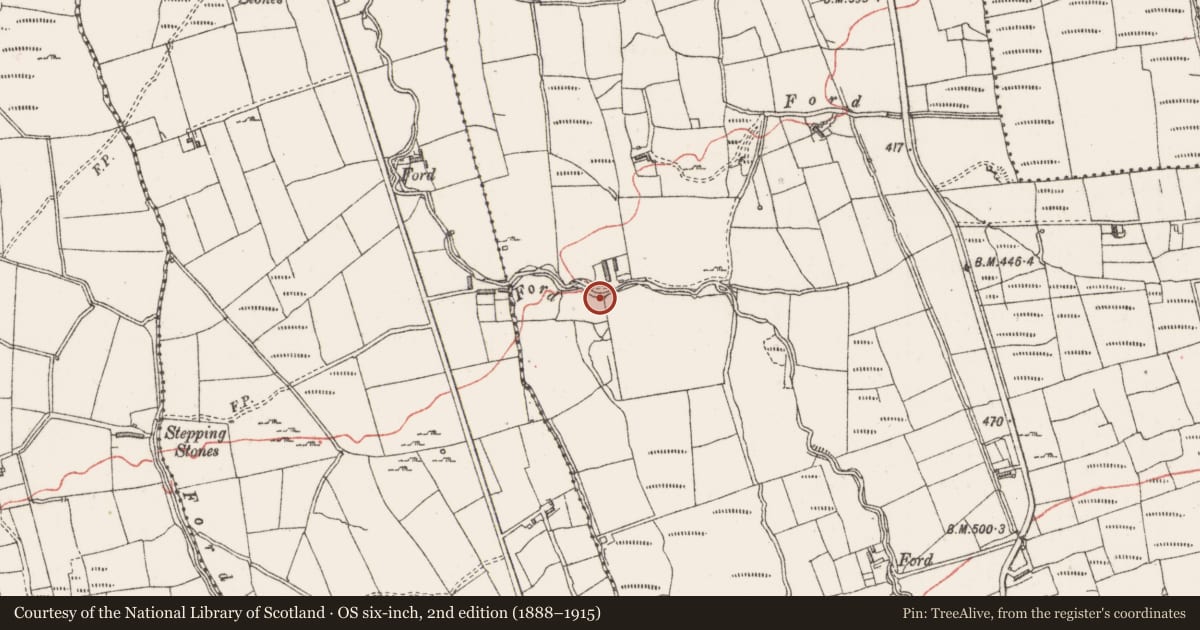 Ordnance Survey six-inch map, 2nd edition (1888–1915) covering the location of Fulacht fia, Dunowla, County Sligo, with a pin at the register's coordinates