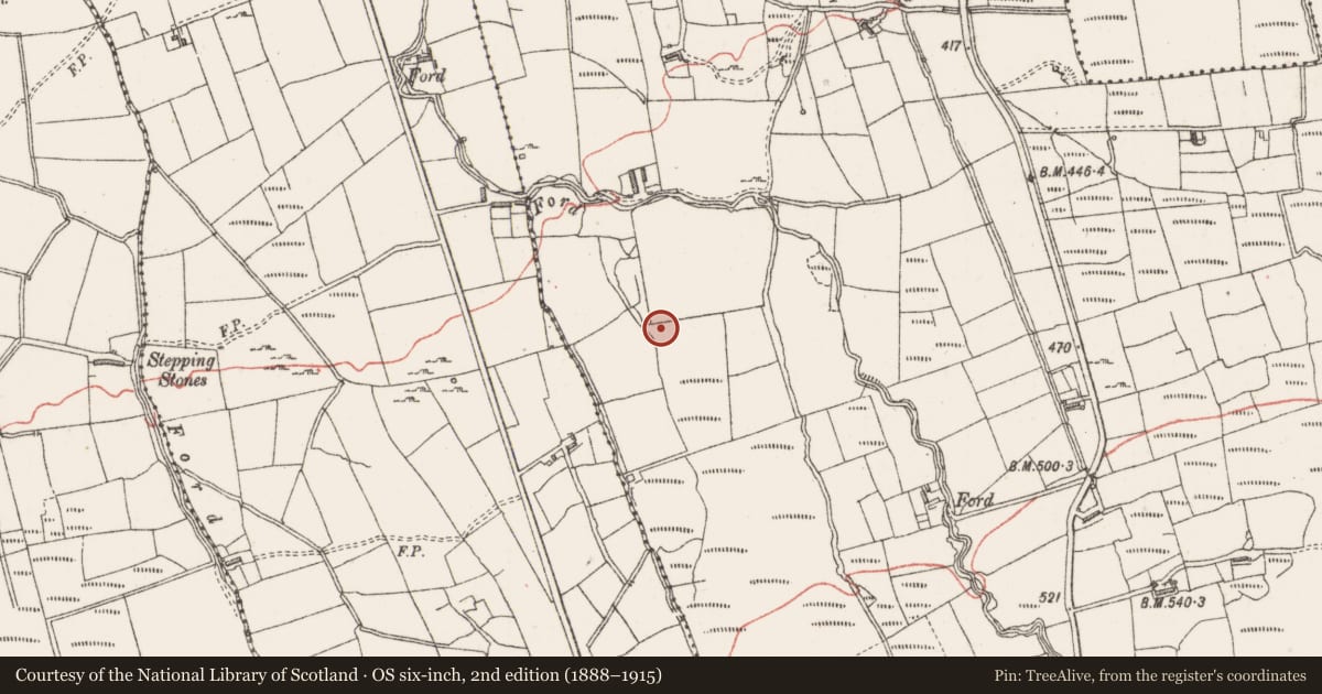 Ordnance Survey six-inch map, 2nd edition (1888–1915) covering the location of Burnt mound, Dunowla, County Sligo, with a pin at the register's coordinates