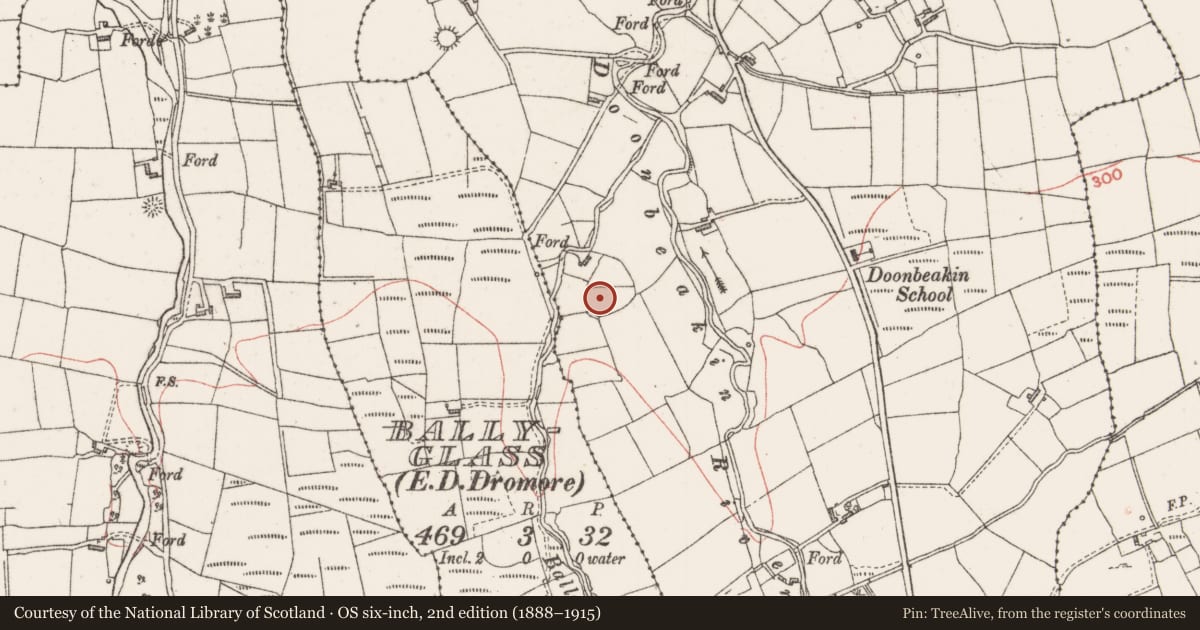 Ordnance Survey six-inch map, 2nd edition (1888–1915) covering the location of Souterrain, Doonbeakin, County Sligo, with a pin at the register's coordinates