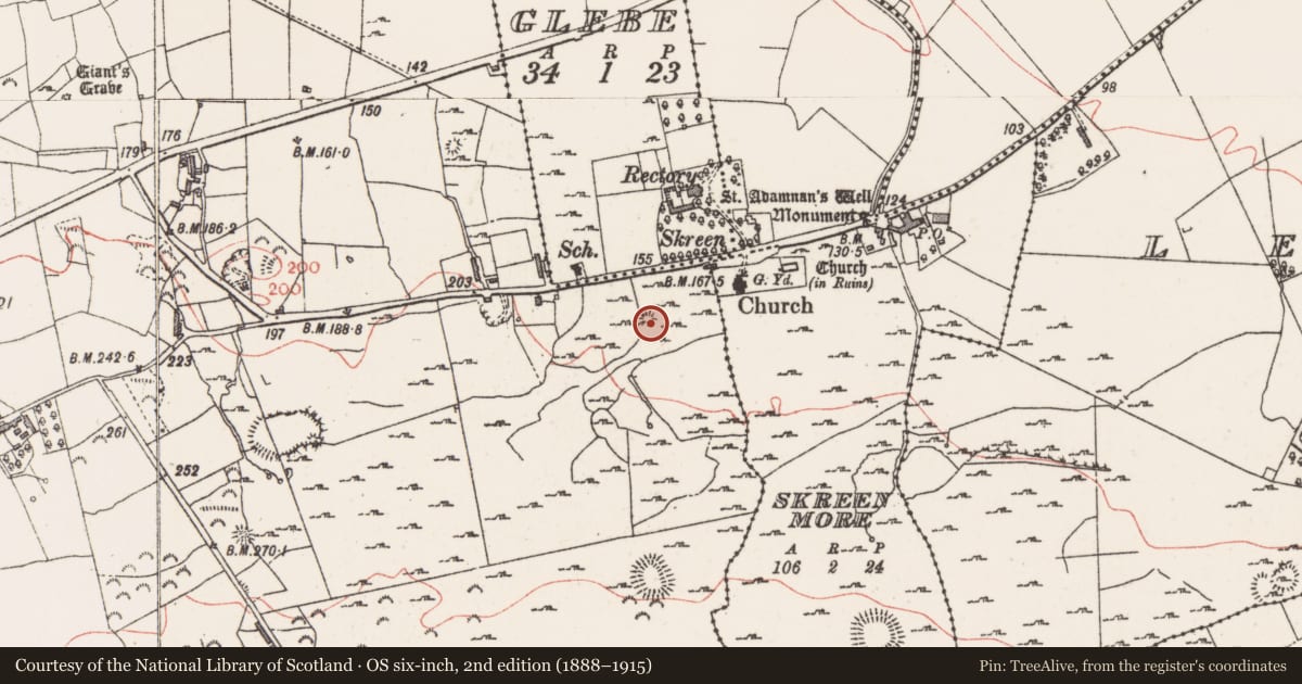 Ordnance Survey six-inch map, 2nd edition (1888–1915) covering the location of Hut site, Farranyharpy, County Sligo, with a pin at the register's coordinates