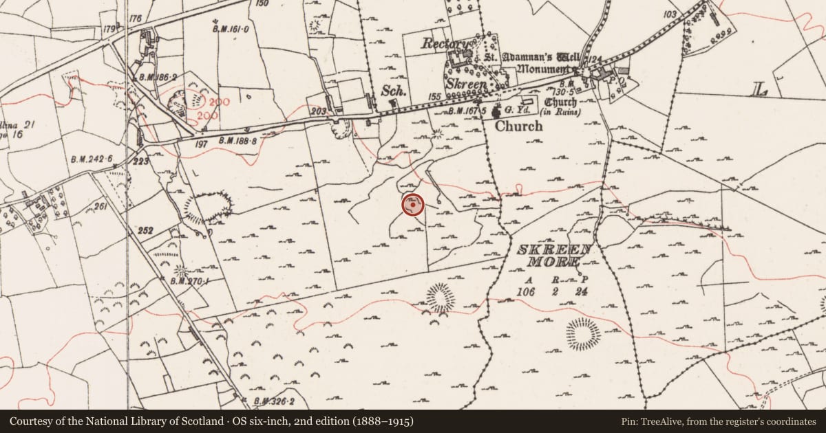 Ordnance Survey six-inch map, 2nd edition (1888–1915) covering the location of Enclosure, Farranyharpy, County Sligo, with a pin at the register's coordinates