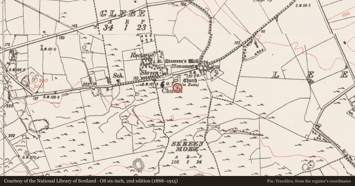 Ordnance Survey six-inch map, 2nd edition (1888–1915) covering the location of Enclosure, Skreen More, County Sligo, with a pin at the register's coordinates