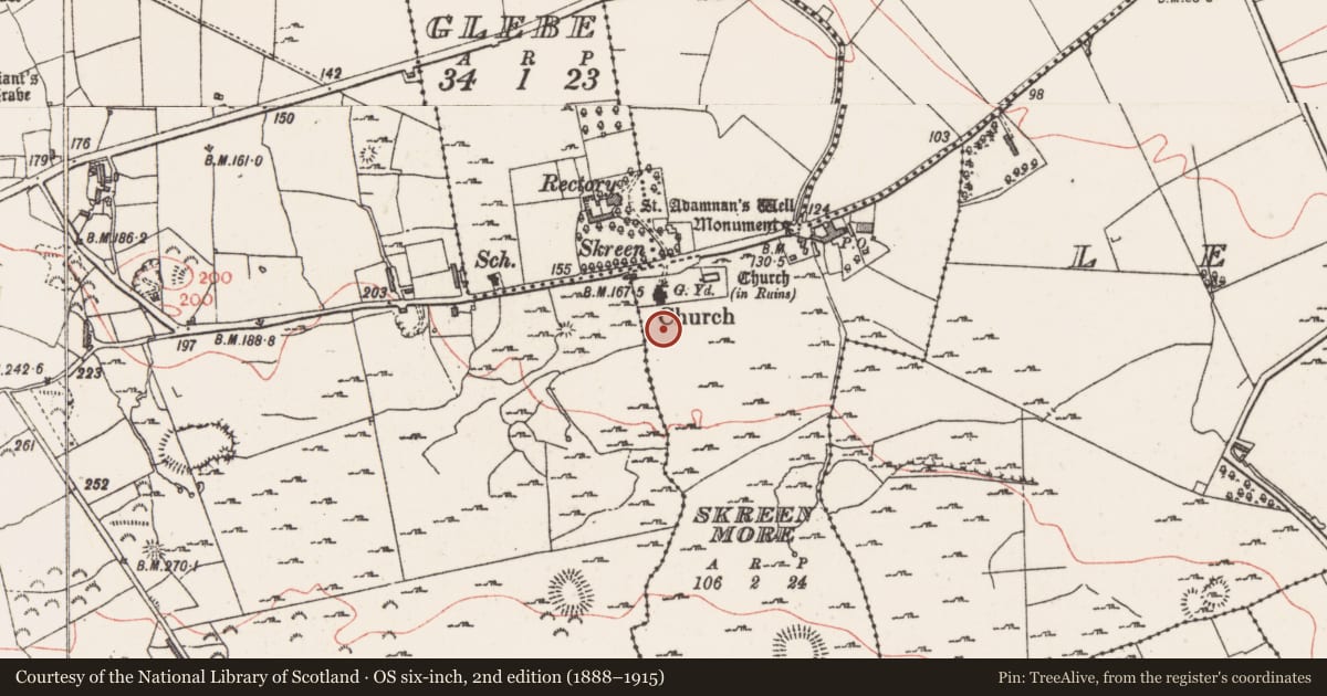 Ordnance Survey six-inch map, 2nd edition (1888–1915) covering the location of Hut site, Skreen More, County Sligo, with a pin at the register's coordinates