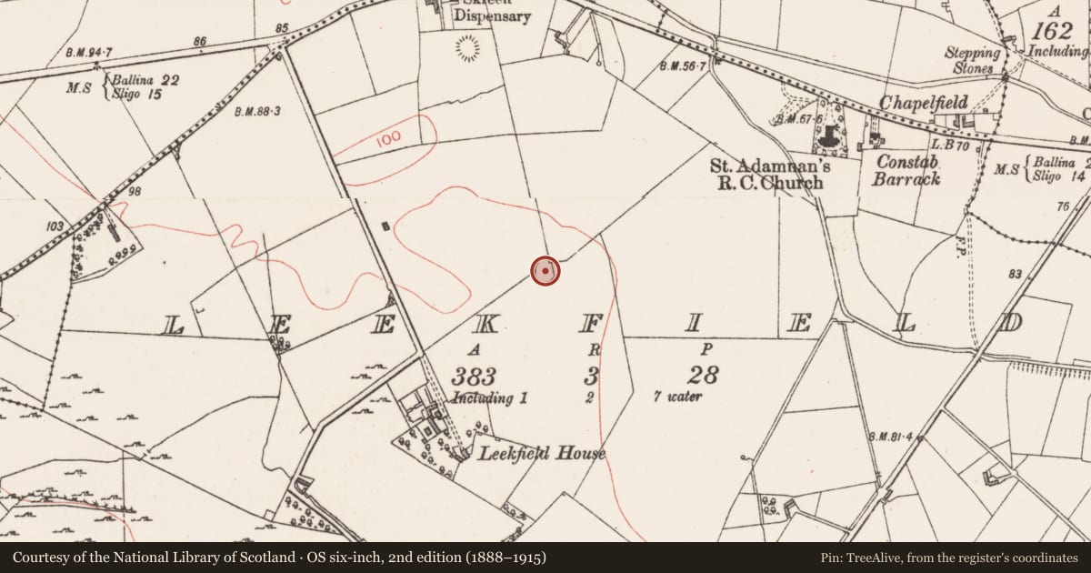 Ordnance Survey six-inch map, 2nd edition (1888–1915) covering the location of Ringfort - unclassified, Leekfield, County Sligo, with a pin at the register's coordinates