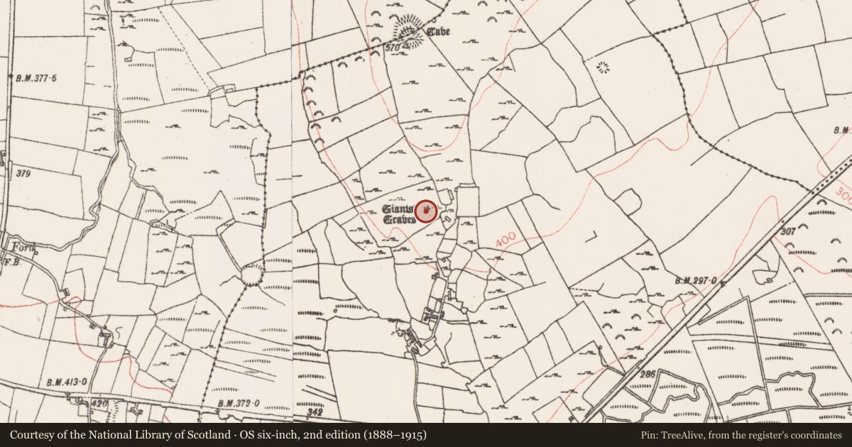 Ordnance Survey six-inch map, 2nd edition (1888–1915) covering the location of Megalithic tomb - court tomb, Carrowculleen, County Sligo, with a pin at the register's coordinates