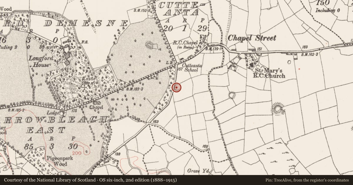 Ordnance Survey six-inch map, 2nd edition (1888–1915) covering the location of Ringfort - rath, Carrowbleagh East, County Sligo, with a pin at the register's coordinates