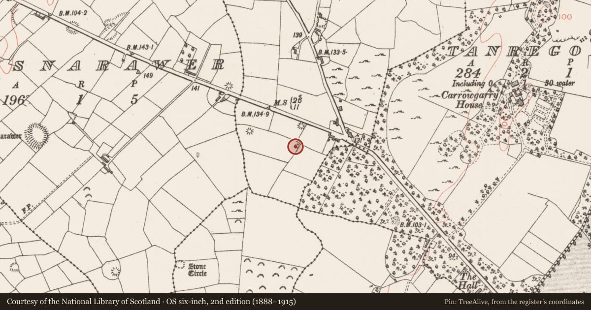Ordnance Survey six-inch map, 2nd edition (1888–1915) covering the location of Barrow - unclassified, Carrownacreevy, County Sligo, with a pin at the register's coordinates