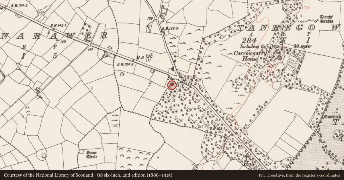 Ordnance Survey six-inch map, 2nd edition (1888–1915) covering the location of Barrow - unclassified, Tanrego West, County Sligo, with a pin at the register's coordinates