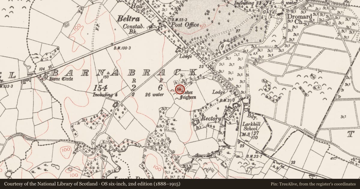Ordnance Survey six-inch map, 2nd edition (1888–1915) covering the location of Cross, Barnabrack, County Sligo, with a pin at the register's coordinates