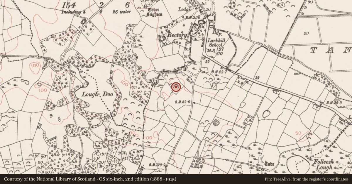 Ordnance Survey six-inch map, 2nd edition (1888–1915) covering the location of Enclosure, Larkhill, County Sligo, with a pin at the register's coordinates