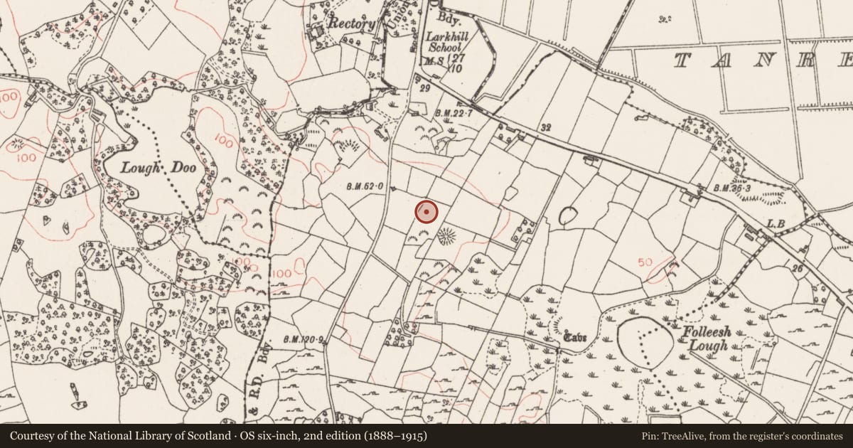 Ordnance Survey six-inch map, 2nd edition (1888–1915) covering the location of Enclosure, Larkhill, County Sligo, with a pin at the register's coordinates