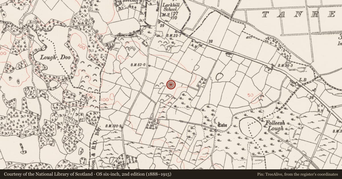 Ordnance Survey six-inch map, 2nd edition (1888–1915) covering the location of Ringfort - rath, Larkhill, County Sligo, with a pin at the register's coordinates