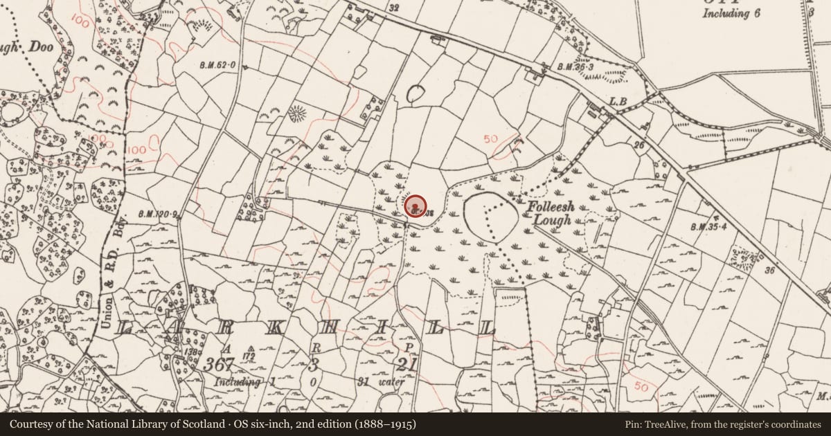 Ordnance Survey six-inch map, 2nd edition (1888–1915) covering the location of Souterrain, Larkhill, County Sligo, with a pin at the register's coordinates