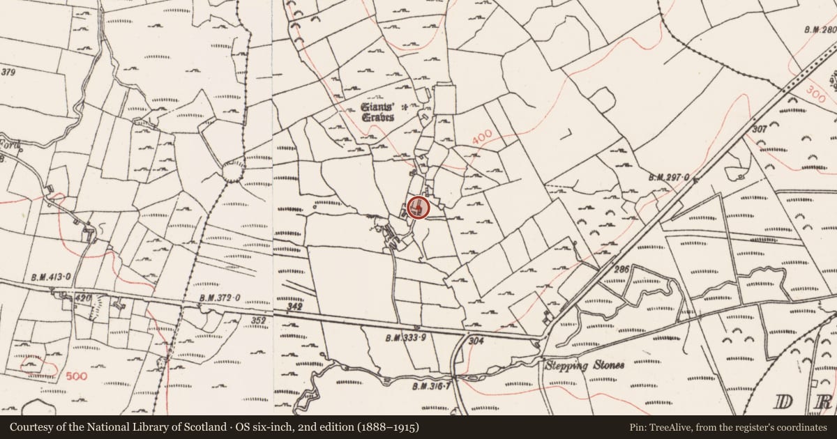 Ordnance Survey six-inch map, 2nd edition (1888–1915) covering the location of Architectural fragment, Carrowculleen, County Sligo, with a pin at the register's coordinates