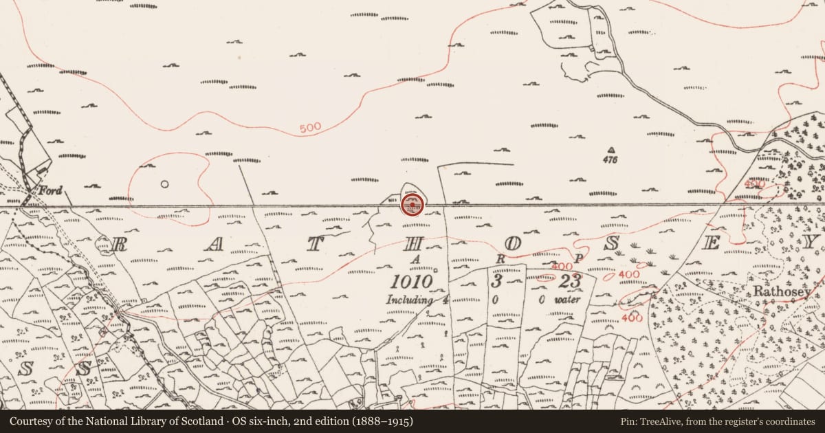 Ordnance Survey six-inch map, 2nd edition (1888–1915) covering the location of Enclosure, Rathosey, County Sligo, with a pin at the register's coordinates