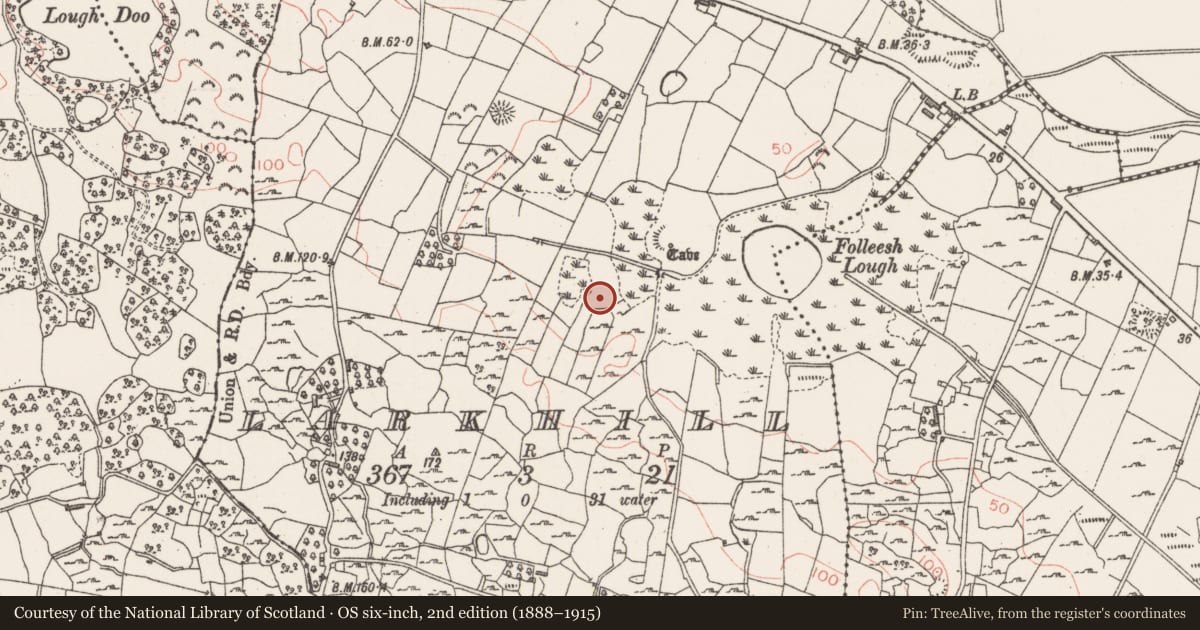 Ordnance Survey six-inch map, 2nd edition (1888–1915) covering the location of Fulacht fia, Larkhill, County Sligo, with a pin at the register's coordinates