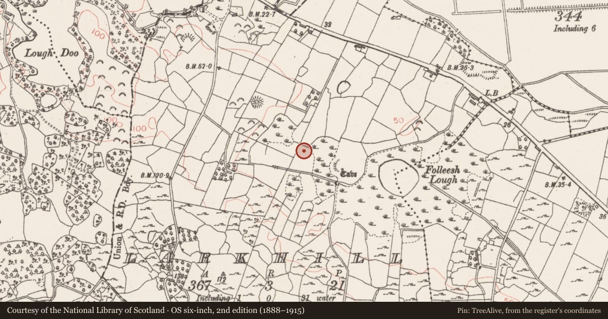 Ordnance Survey six-inch map, 2nd edition (1888–1915) covering the location of Fulacht fia, Larkhill, County Sligo, with a pin at the register's coordinates