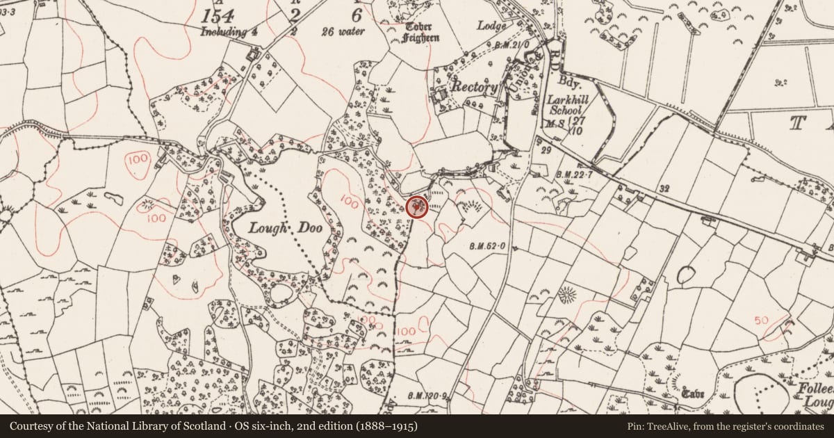 Ordnance Survey six-inch map, 2nd edition (1888–1915) covering the location of Fulacht fia, Larkhill, Barnabrack, County Sligo, with a pin at the register's coordinates