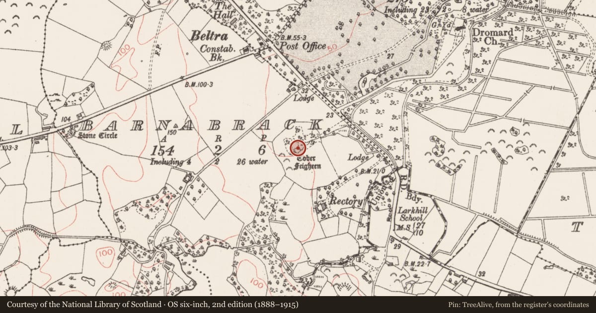 Ordnance Survey six-inch map, 2nd edition (1888–1915) covering the location of Fulacht fia, Barnabrack, County Sligo, with a pin at the register's coordinates