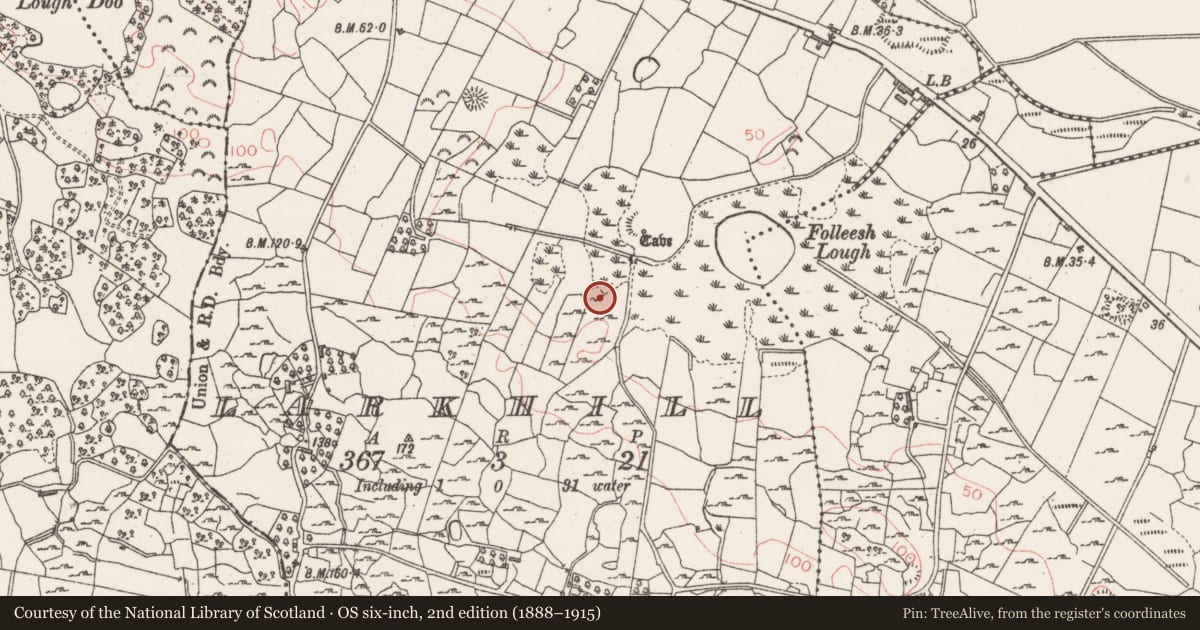 Ordnance Survey six-inch map, 2nd edition (1888–1915) covering the location of Fulacht fia, Larkhill, County Sligo, with a pin at the register's coordinates