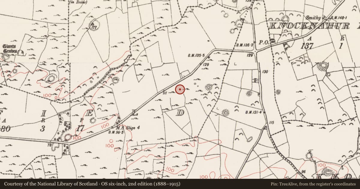 Ordnance Survey six-inch map, 2nd edition (1888–1915) covering the location of Earthwork, Seafield, County Sligo, with a pin at the register's coordinates