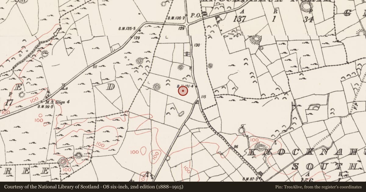 Ordnance Survey six-inch map, 2nd edition (1888–1915) covering the location of Enclosure, Breeoge, County Sligo, with a pin at the register's coordinates