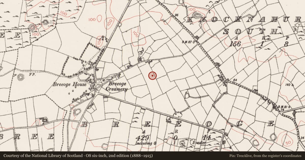 Ordnance Survey six-inch map, 2nd edition (1888–1915) covering the location of Megalithic tomb - wedge tomb, Breeoge, County Sligo, with a pin at the register's coordinates